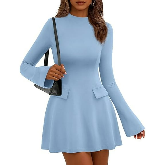 PRETTYGARDEN Women's Long Sleeve Mini Dress Fall Bodycon Mock Neck Elegant Short Cocktail Holiday Party Dresses