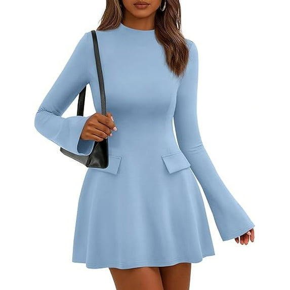 PRETTYGARDEN Women's Long Sleeve Mini Dress Fall Bodycon Mock Neck Elegant Short Cocktail Holiday Party Dresses