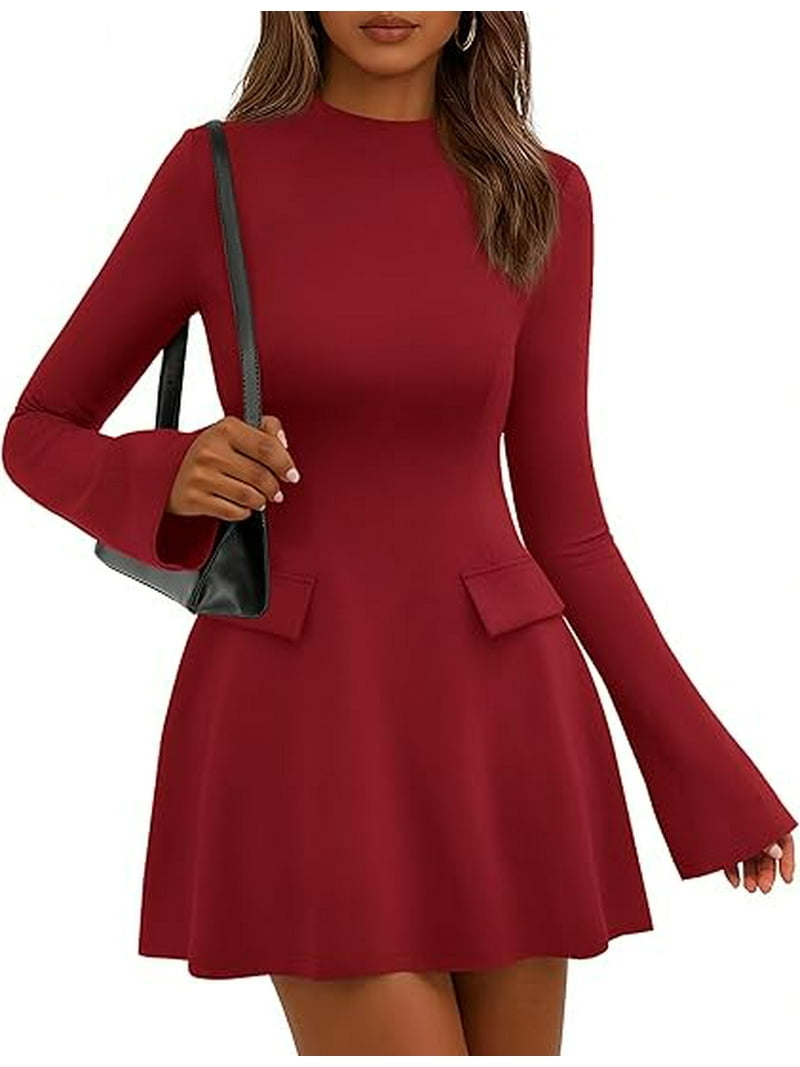 PRETTYGARDEN Women's Long Sleeve Mini Dress Fall Bodycon Mock Neck