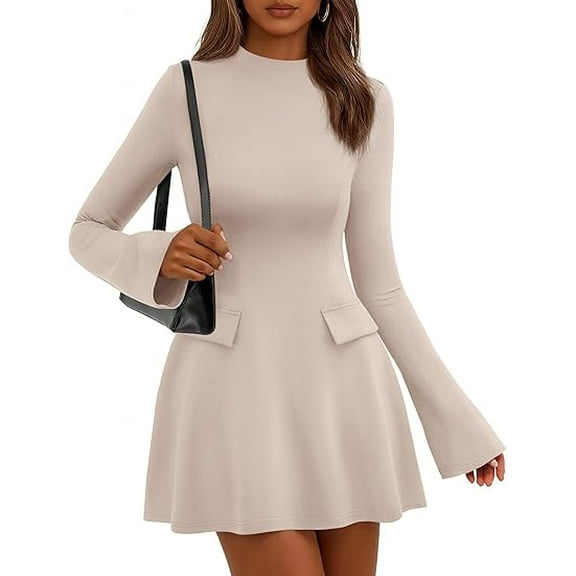 PRETTYGARDEN Women's Long Sleeve Mini Dress Fall Bodycon Mock Neck Elegant Short Cocktail Holiday Party Dresses