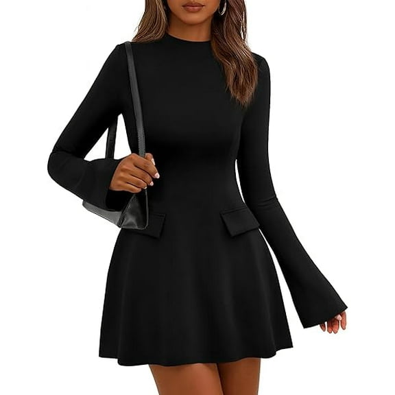 PRETTYGARDEN Women's Long Sleeve Mini Dress Fall Bodycon Mock Neck Elegant Short Cocktail Holiday Party Dresses