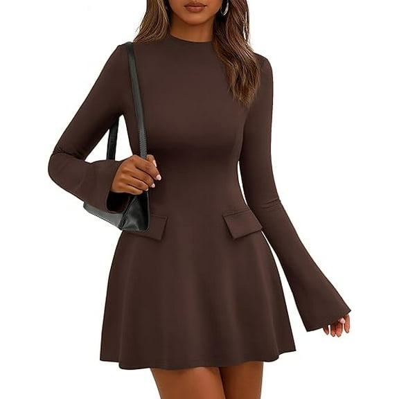 PRETTYGARDEN Women's Long Sleeve Mini Dress Fall Bodycon Mock Neck Elegant Short Cocktail Holiday Party Dresses