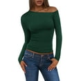 thumbnail image 1 of PRETTYGARDEN Women's Long Sleeve Off Shoulder Tops Fall Fashion Ruched Fitted Going Out Shirts Blouse Trendy Clothes, 1 of 10