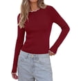 thumbnail image 1 of PRETTYGARDEN Women's Long Sleeve Ribbed Knit Pullover Sweaters | Contrast Trim, Going Out Tops, Soft Stretch Fabric, Slim Fitted, Scallop Edge, Casual Fall Outfits, Layering Winter Clothing, 1 of 9