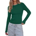 thumbnail image 1 of PRETTYGARDEN Women's Long Sleeve Ribbed Knit Pullover Sweaters | Contrast Trim, Going Out Tops, Soft Stretch Fabric, Slim Fitted, Scallop Edge, Casual Fall Outfits, Layering Winter Clothing, 1 of 9