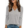 thumbnail image 1 of PRETTYGARDEN Women's Long Sleeve Shirts Fall Fashion Clothes Casual Ribbed V Neck Loose Tunic Tops Lightweight Sweaters, 1 of 9