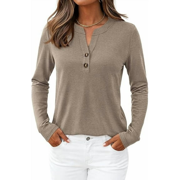 PRETTYGARDEN Women's Long Sleeve Shirts Fall Trendy Henley Tops Dressy Casual Blouses Work Outfits Fashion Clothing