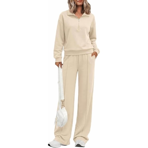 PRETTYGARDEN Women's Lounge Sets 2 Piece Outfits Half Zip Pullover Sweatshirts,Wide Leg Pants Matching Tracksuit Sets