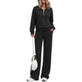 thumbnail image 1 of PRETTYGARDEN Women's Lounge Sets 2 Piece Outfits Half Zip Pullover Sweatshirts,Wide Leg Pants Matching Tracksuit Sets, 1 of 9