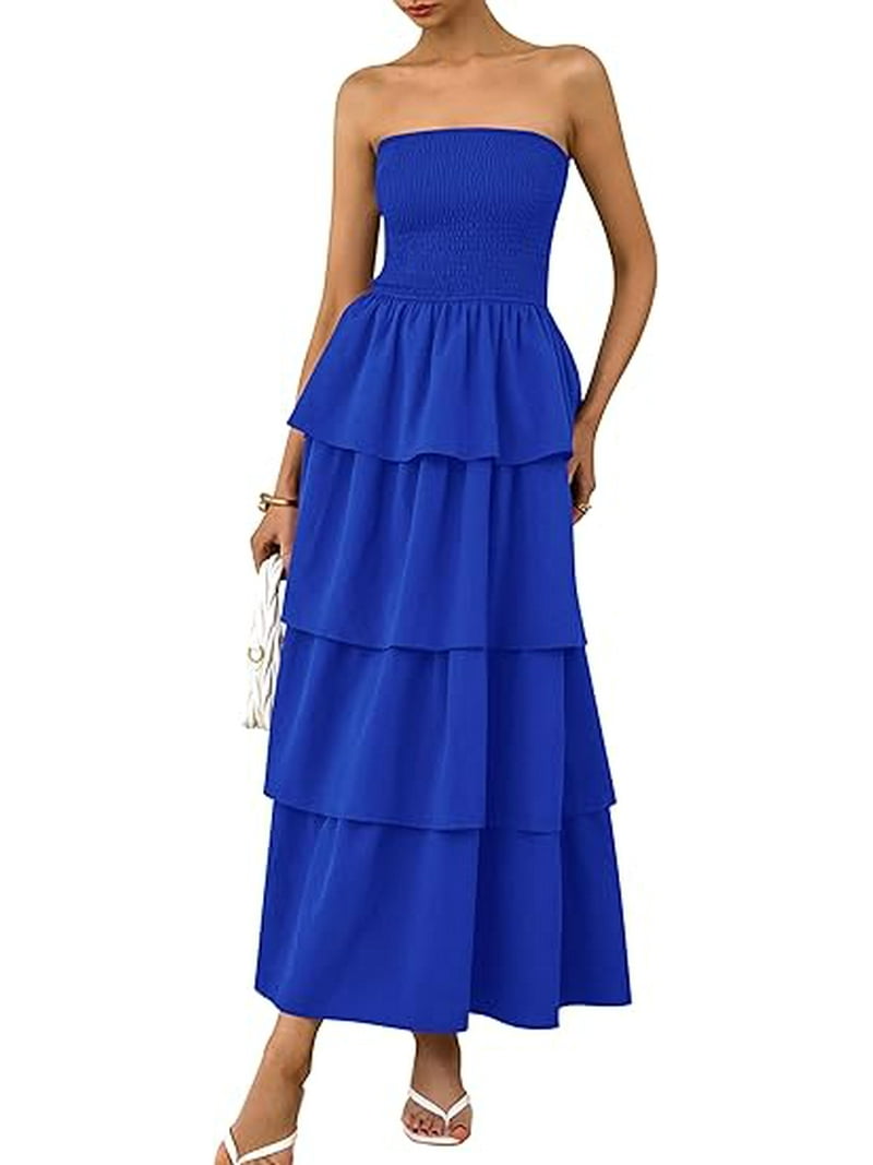 PRETTYGARDEN Women's Maxi Dress Summer Off Shoulder Smocked Tiered Ruffle  Long Flowy Dresses Casual Beach Sundress - Walmart.com
