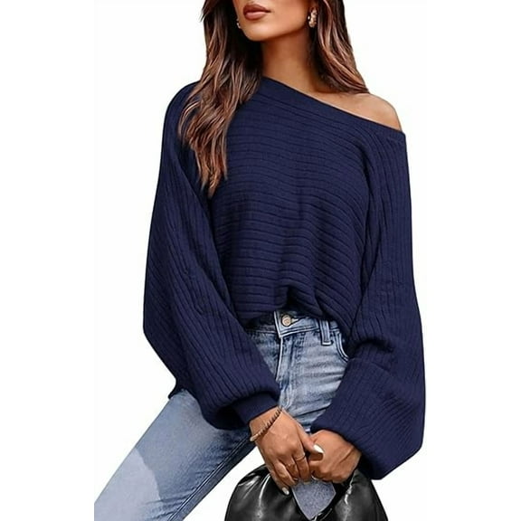 PRETTYGARDEN Women's Off The Shoulder Sweater Fall Fashion Pullover Long Sleeve Boat Neck Oversized Ribbed Knit Tops