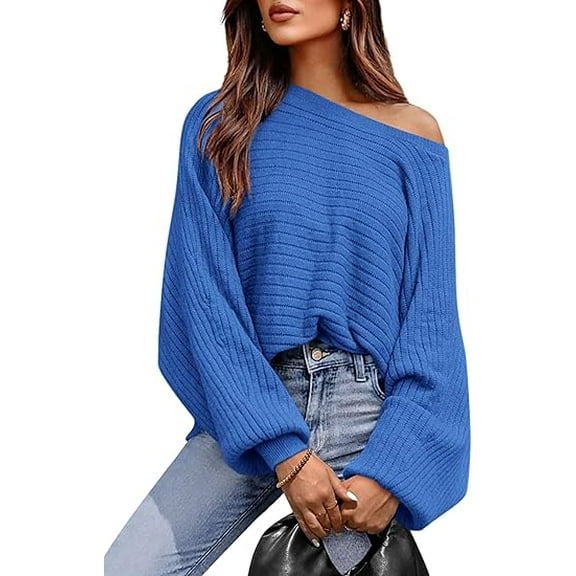 PRETTYGARDEN Women's Off The Shoulder Sweater Fall Fashion Pullover Long Sleeve Boat Neck Oversized Ribbed Knit Tops