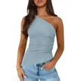 thumbnail image 1 of PRETTYGARDEN Women's One Shoulder Sleeveless Ruched Knit Asymmetrical Tank Top, 1 of 7