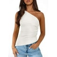thumbnail image 1 of PRETTYGARDEN Women's One Shoulder Sleeveless Ruched Knit Asymmetrical Tank Top, 1 of 8