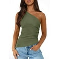 thumbnail image 1 of PRETTYGARDEN Women's One Shoulder Sleeveless Ruched Knit Asymmetrical Tank Top, 1 of 8