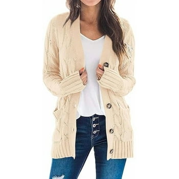 PRETTYGARDEN Women's Open Front Cardigan Sweaters Fall Fashion Button Down Cable Knit Chunky Winter Outerwear Coats