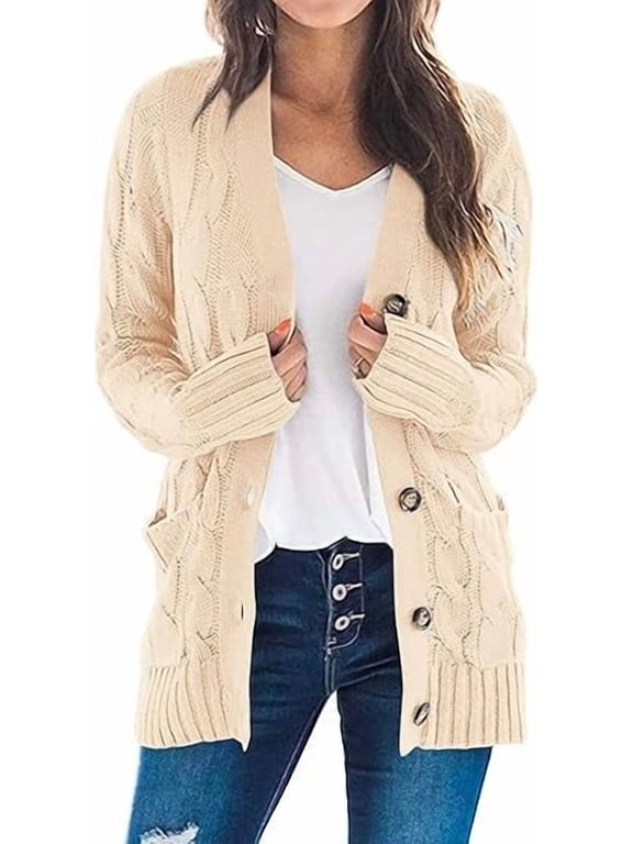 Women's Open Front Cardigan Sweaters Fall Fashion Button Down Cable Knit Chunky Winter Outerwear Coats