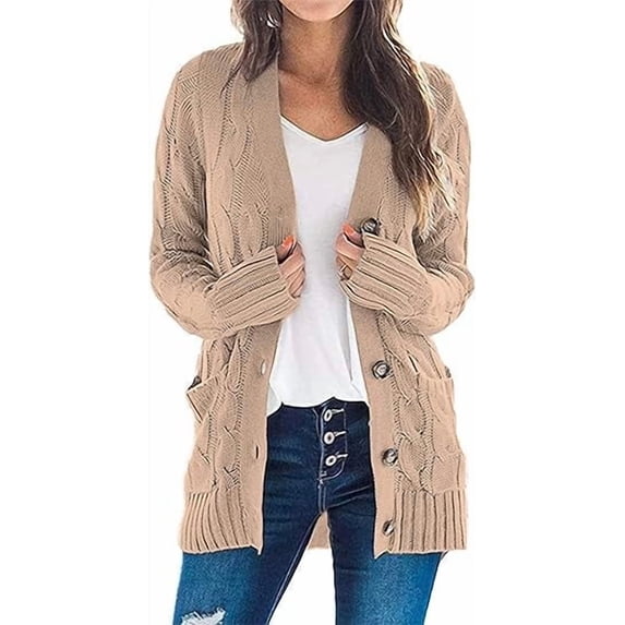 PRETTYGARDEN Women's Open Front Cardigan Sweaters Fall Fashion Button Down Cable Knit Chunky Winter Outerwear Coats