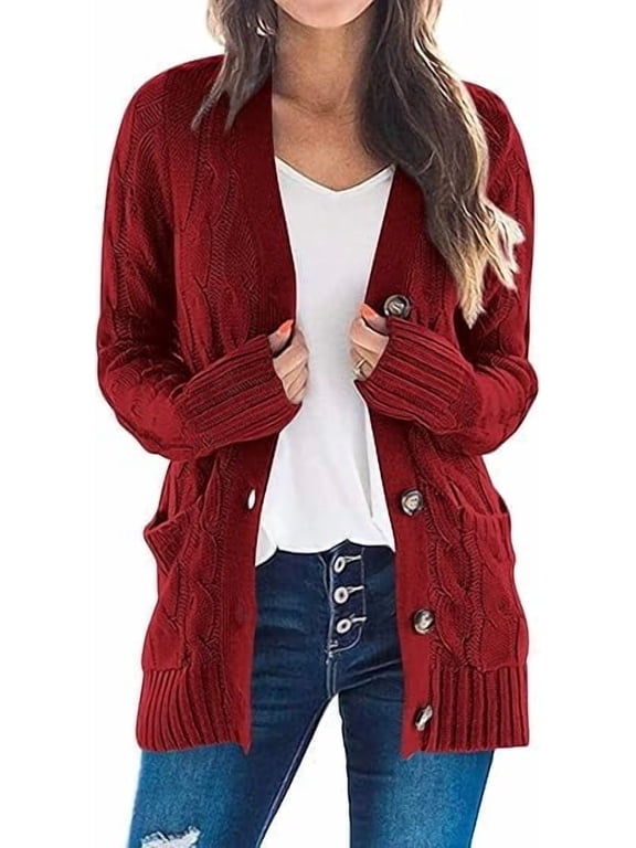 Women's Open Front Cardigan Sweaters Fall Fashion Button Down Cable Knit Chunky Winter Outerwear Coats