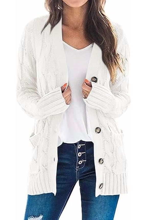 Women's Open Front Cardigan Sweaters Fall Fashion Button Down Cable Knit Chunky Winter Outerwear Coats
