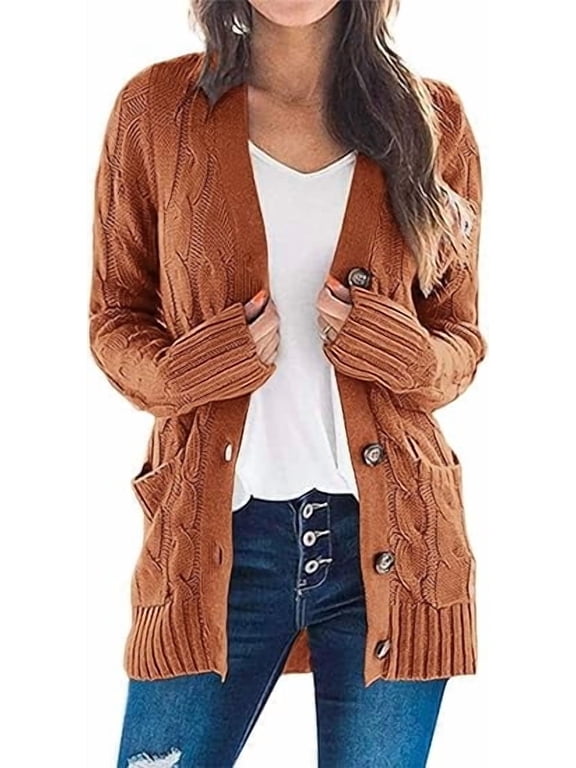 Women's Open Front Cardigan Sweaters Fall Fashion Button Down Cable Knit Chunky Winter Outerwear Coats