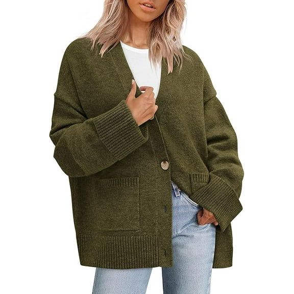 PRETTYGARDEN Women's Oversized Cardigan Sweaters Trendy Chunky Knit Long Sleeve V Neck Button Down Fall Winter Outfits