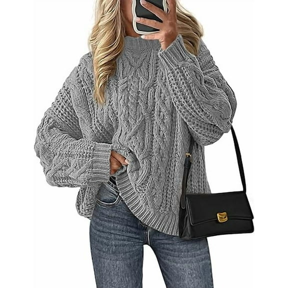 PRETTYGARDEN Women's Oversized Fall Sweaters Casual Long Sleeve Crewneck Chunky Cable Knit Pullover Tops Winter Clothes