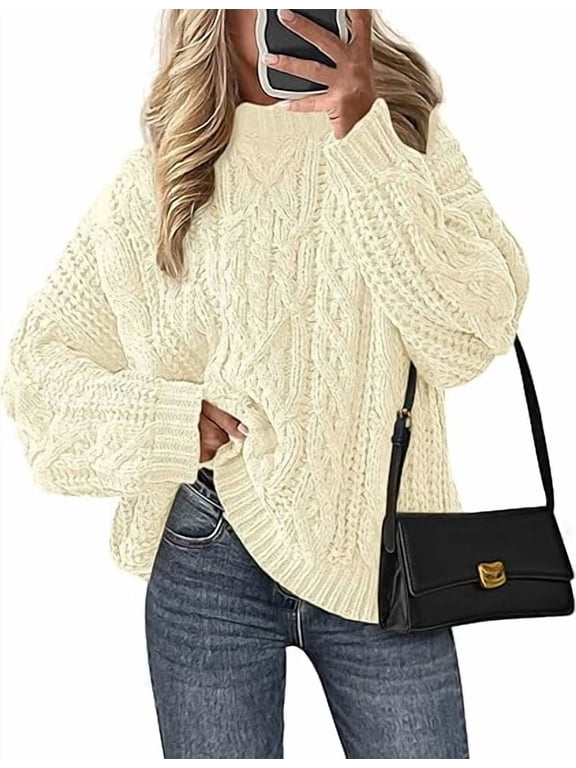 Women's Oversized Fall Sweaters Casual Long Sleeve Crewneck Chunky Cable Knit Pullover Tops Winter Clothes