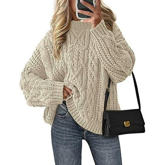PRETTYGARDEN Women's Oversized Fall Sweaters Casual Long Sleeve Crewneck Chunky Cable Knit Pullover Tops Winter Clothes