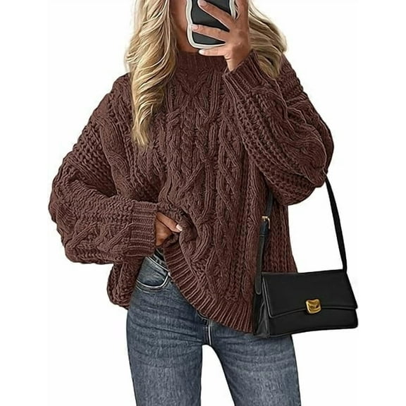 PRETTYGARDEN Women's Oversized Fall Sweaters Casual Long Sleeve Crewneck Chunky Cable Knit Pullover Tops Winter Clothes