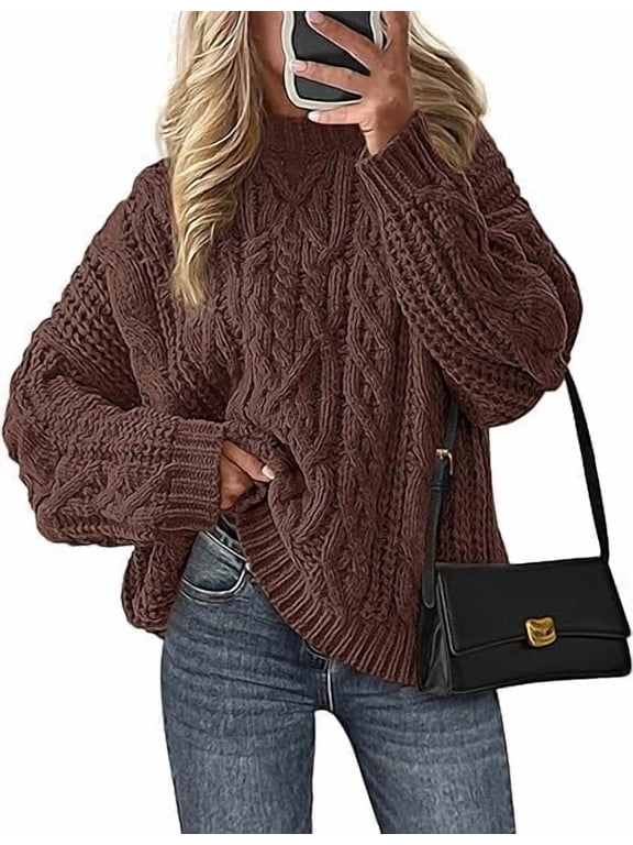 Women's Oversized Fall Sweaters Casual Long Sleeve Crewneck Chunky Cable Knit Pullover Tops Winter Clothes