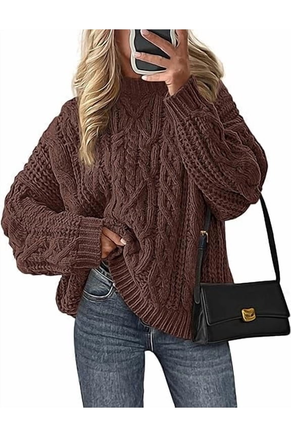 Women's Oversized Fall Sweaters Casual Long Sleeve Crewneck Chunky Cable Knit Pullover Tops Winter Clothes