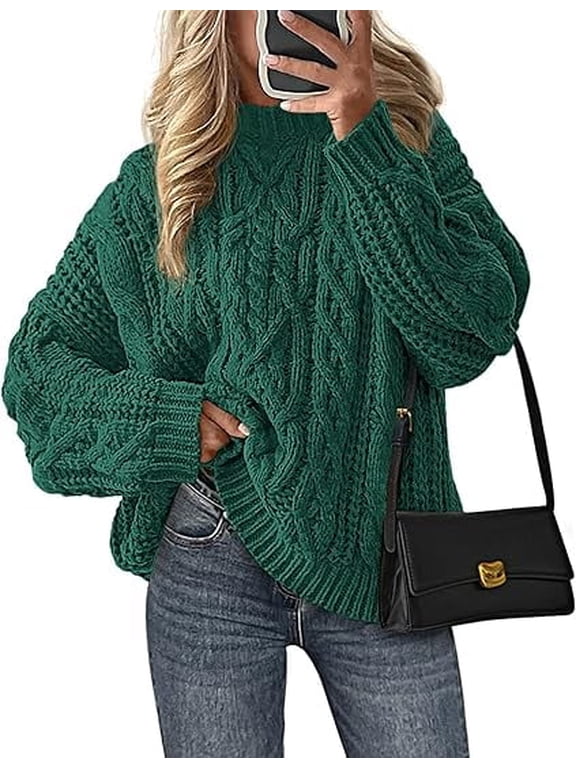 Women's Oversized Fall Sweaters Casual Long Sleeve Crewneck Chunky Cable Knit Pullover Tops Winter Clothes