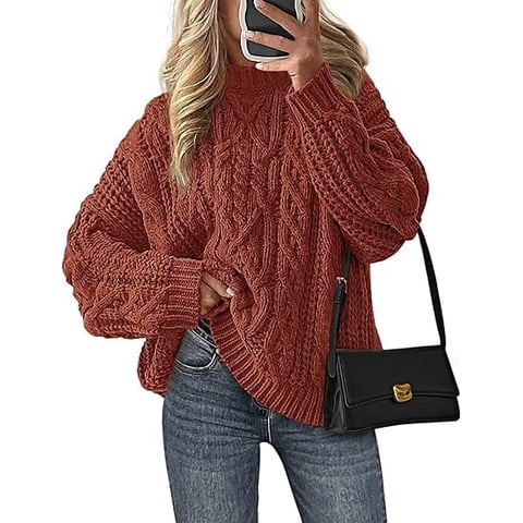 Women's Oversized Fall Sweaters Casual Long Sleeve Crewneck Chunky Cable Knit Pullover Tops Winter Clothes