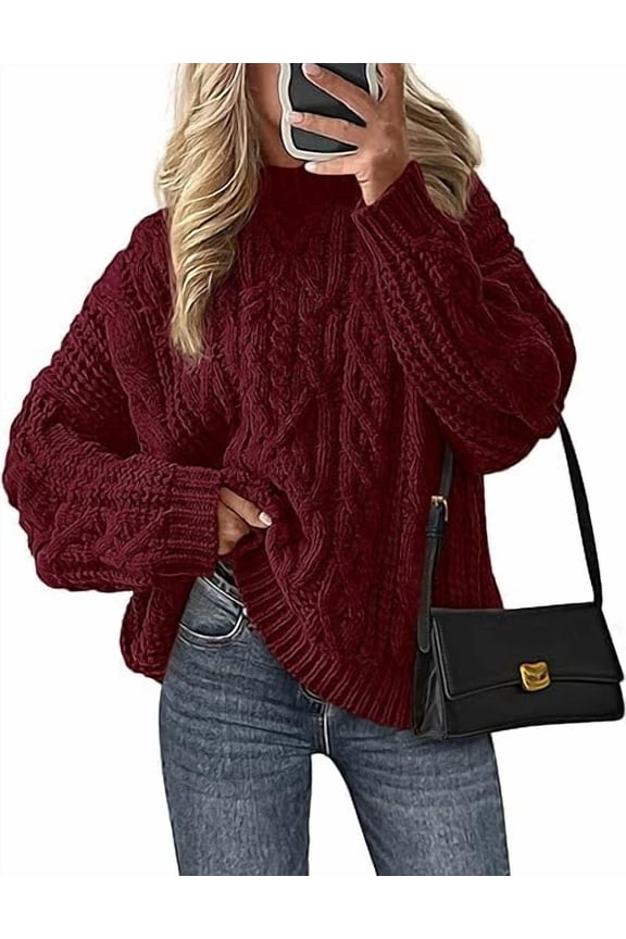 Women's Oversized Fall Sweaters Casual Long Sleeve Crewneck Chunky Cable Knit Pullover Tops Winter Clothes