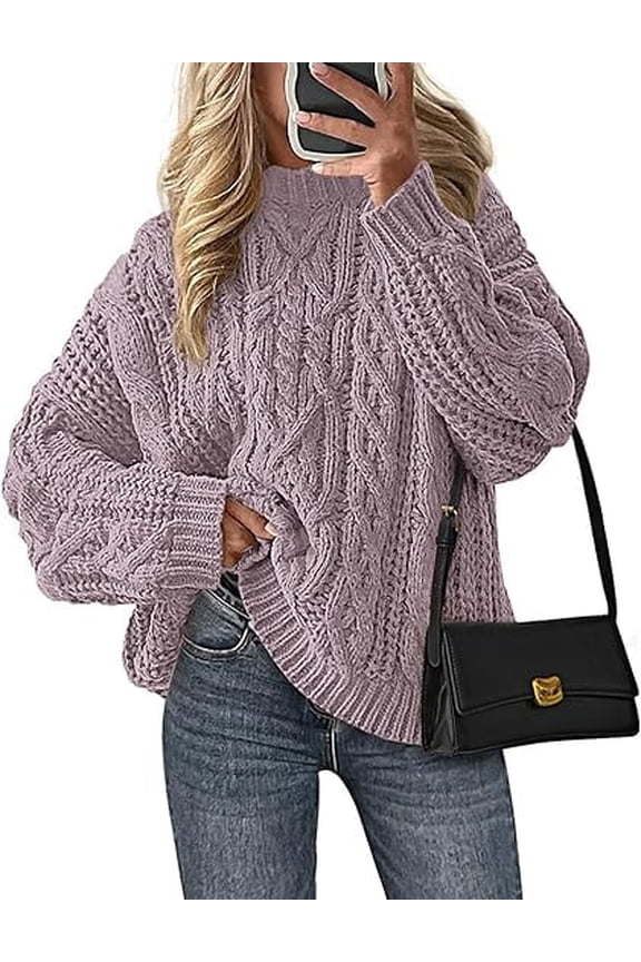 Women's Oversized Fall Sweaters Casual Long Sleeve Crewneck Chunky Cable Knit Pullover Tops Winter Clothes