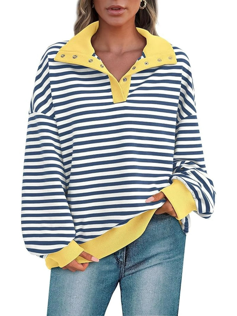 PRETTYGARDEN Women's Oversized Striped Sweatshirts Spring Fall