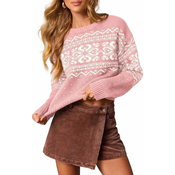 PRETTYGARDEN Women's Fair Isle Oversized Sweater Relaxed Fit, Soft Cozy Knit, Long Sleeve Pullover, Crew Neck, Going Out Tops, Fall Holiday Outfits, Winter Fashion Clothing