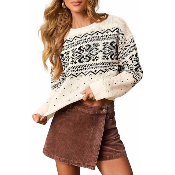 PRETTYGARDEN Women's Fair Isle Oversized Sweater Relaxed Fit, Soft Cozy Knit, Long Sleeve Pullover, Crew Neck, Going Out Tops, Fall Holiday Outfits, Winter Fashion Clothing