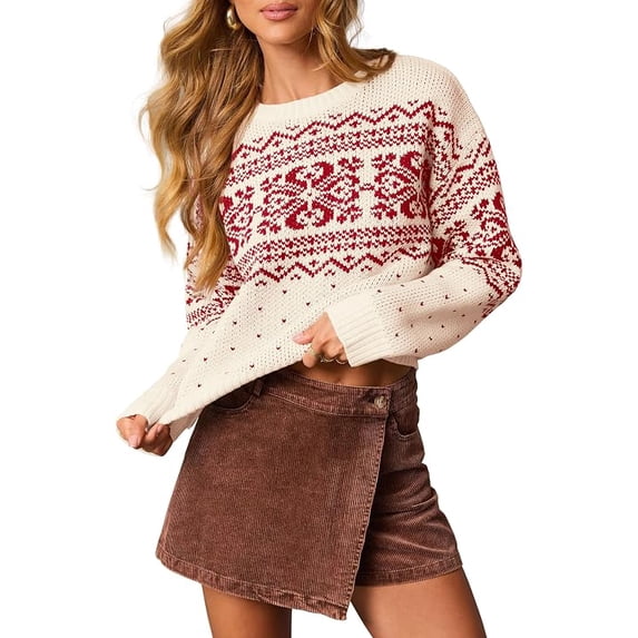 PRETTYGARDEN Women's Fair Isle Oversized Sweater Relaxed Fit, Soft Cozy Knit, Long Sleeve Pullover, Crew Neck, Going Out Tops, Fall Holiday Outfits, Winter Fashion Clothing