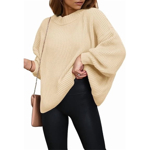 PRETTYGARDEN Women's Oversized Sweaters Sleeve Crew Neck Jumper Tops Chunky Knit Pullover Sweater