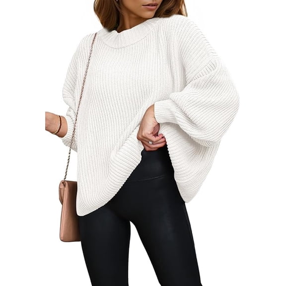 PRETTYGARDEN Women's Oversized Sweaters Sleeve Crew Neck Jumper Tops Chunky Knit Pullover Sweater