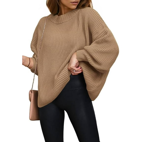 PRETTYGARDEN Women's Oversized Sweaters Sleeve Crew Neck Jumper Tops Chunky Knit Pullover Sweater