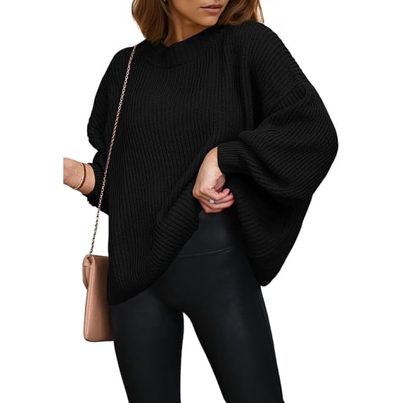 PRETTYGARDEN Women's Oversized Sweaters Sleeve Crew Neck Jumper Tops Chunky Knit Pullover Sweater