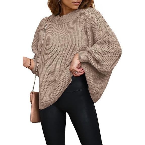 PRETTYGARDEN Women's Oversized Sweaters Sleeve Crew Neck Jumper Tops Chunky Knit Pullover Sweater