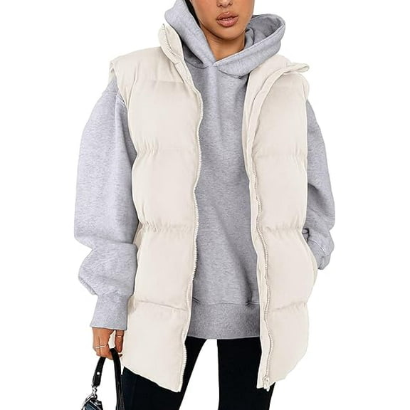 PRETTYGARDEN Women's Puffer Jacket Vests Fall Casual Sleeveless Stand Collar Zip Up Coats Warm Winter Outerwear