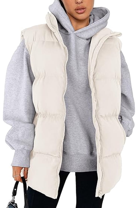 Women's Puffer Jacket Vests Fall Casual Sleeveless Stand Collar Zip Up Coats Warm Winter Outerwear