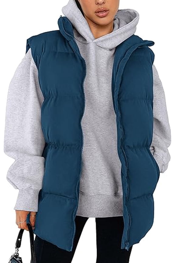 Women's Puffer Jacket Vests Fall Casual Sleeveless Stand Collar Zip Up Coats Warm Winter Outerwear