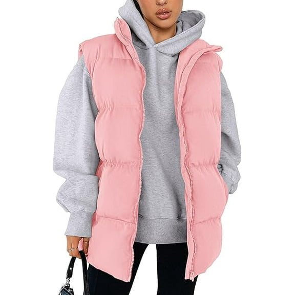 PRETTYGARDEN Women's Puffer Jacket Vests Fall Casual Sleeveless Stand Collar Zip Up Coats Warm Winter Outerwear