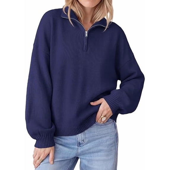 PRETTYGARDEN Women's Quarter Zip Pullover Oversized Sweaters Collared Neck, Long Balloon Sleeve, Jumper Tops, Soft Cozy Knit, Ribbed Hem, Loose Fit, Fall Outfits, Winter Fashion Clothing